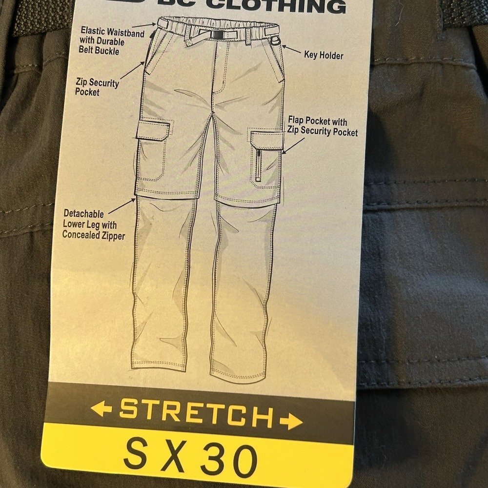 BC Clothing Pants Men 32 X 24 Short Convertible Cargo Shorts Grey New NWT Boys - Picture 10 of 11